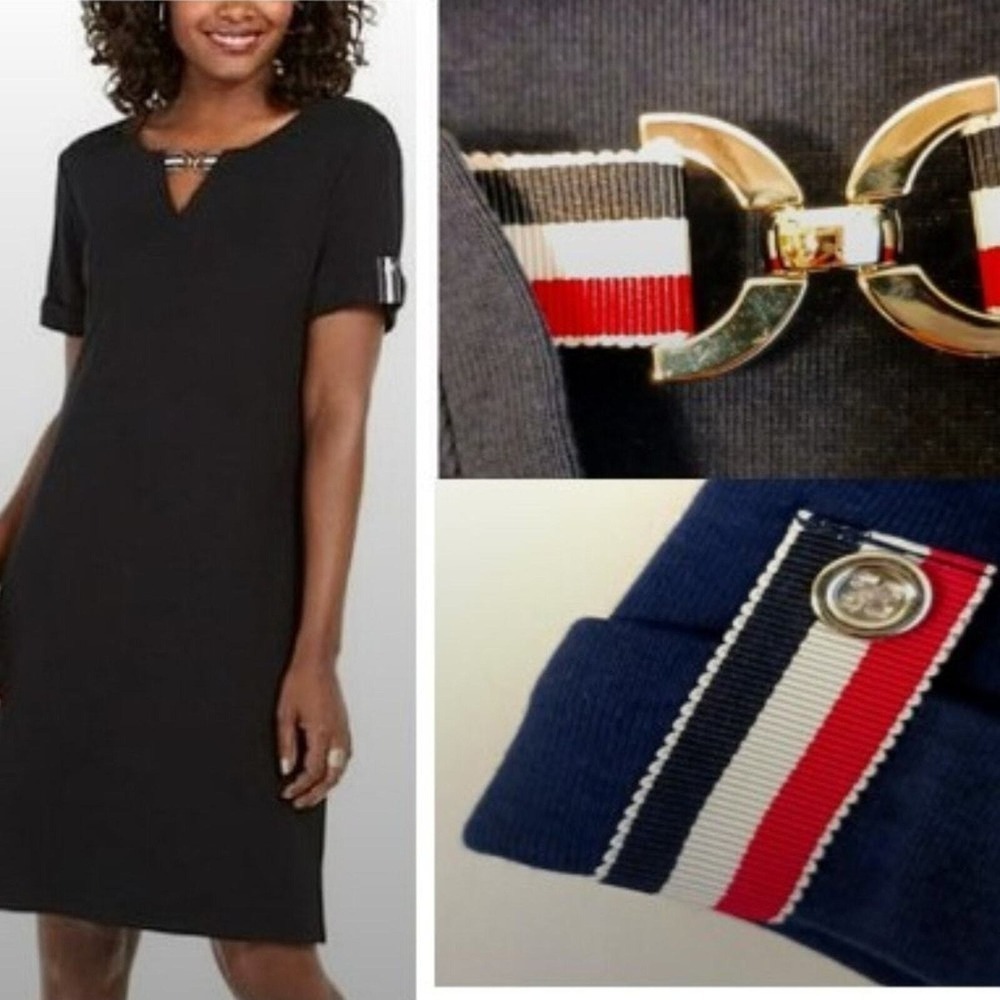Karen Scott Nautical Fancy T-shirt Dress Sz S RED WHITE BLUE Patriotic Coastal